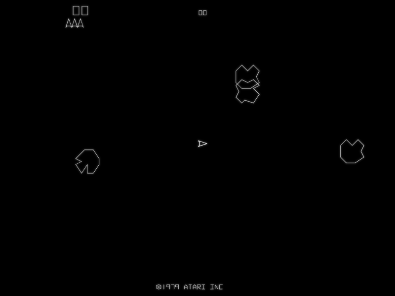 Asteroids attract mode: drifting rocks and PRESS 1 OR 2 TO START