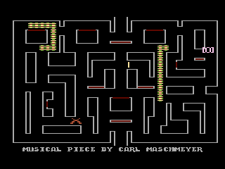 Caterpiggle attract mode: a white maze with the caterpillar coiled at the top left