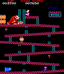 Donkey Kong attract mode: Kong atop the girders of the 25m stage