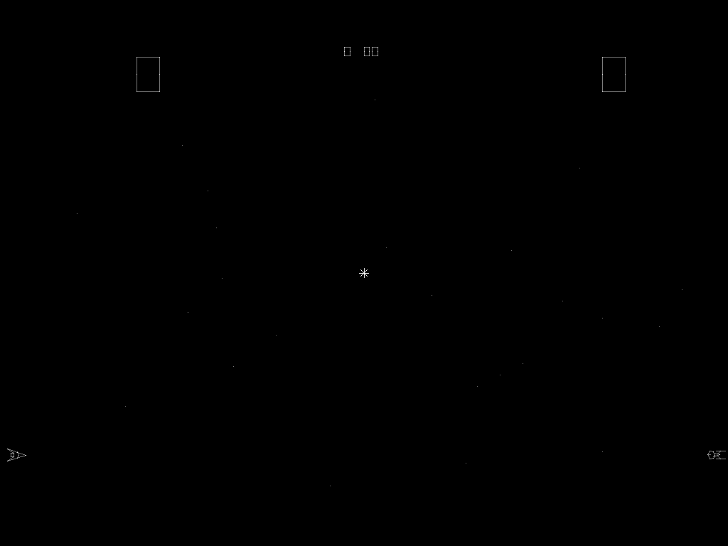 Space Wars attract mode: both ships parked beside the central sun on the X-Y monitor